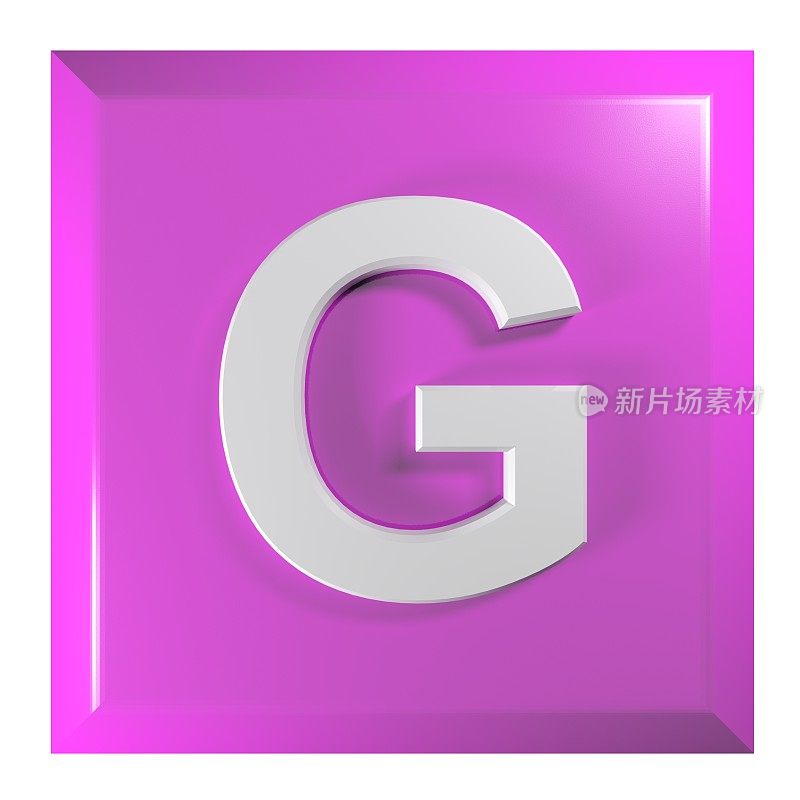 粉红色方形按钮与字母字母G - 3D渲染插图